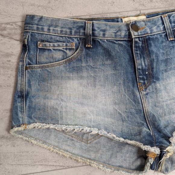 Zara Z1975 Denim Shorts High Rise Micro Distressed Ripped Jean Cut Off - Picture 2 of 13